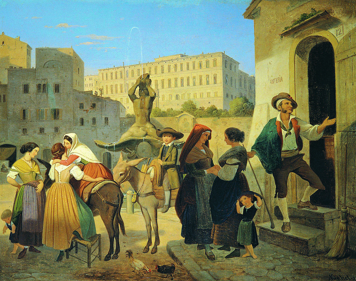 Albert Küchler,Les adieux d'une famille à Rome, sur la Place Barberini (1830-1886, date indéterminée)